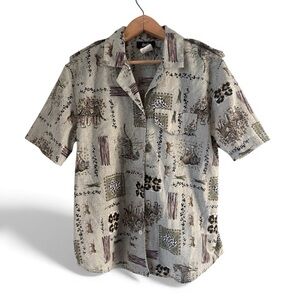 Vintage 90s Tapestry Wildlife Safari Print Button Up Shirt SMALL